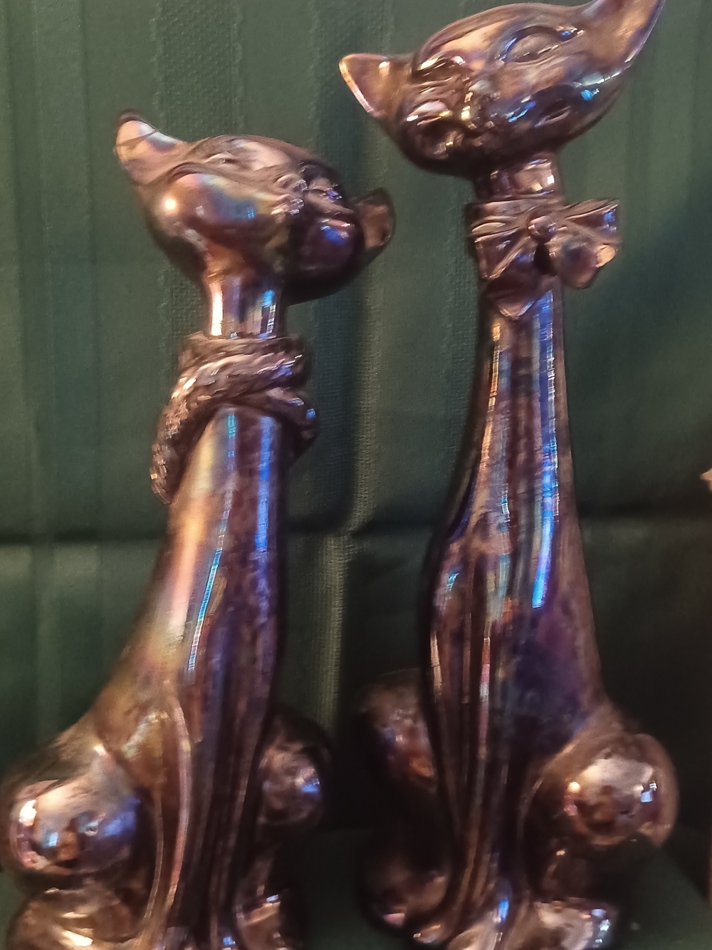 Handcrafted Ceramic Cat Figurines in Iridescent Brown - Unbranded